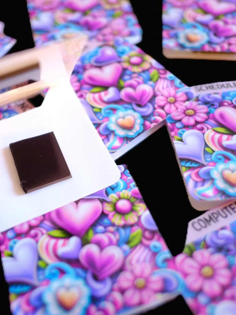 Handmade School Subject Magnetic Tabs, dividers, 3d purple hearts, notebook